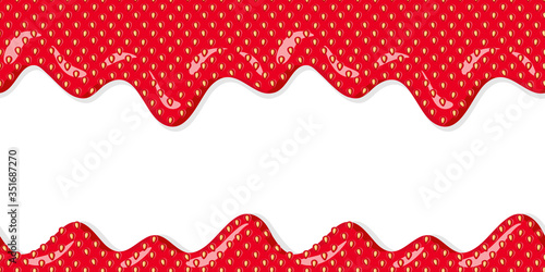 red strawberry jam runs down on a white background. seamless pattern, horizontal banner. Texture for fabric, wrapping, wallpaper. Decorative print.