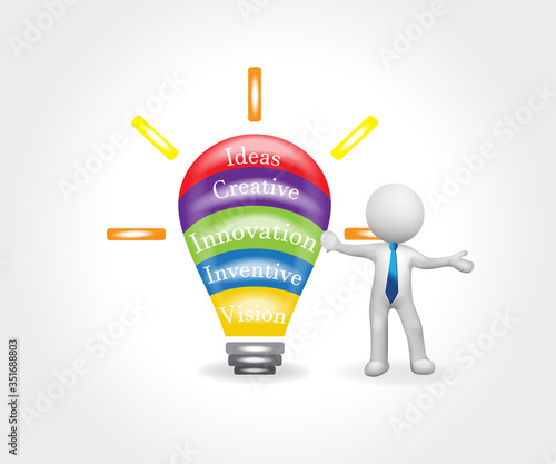 3D man and light bulb logo. Creative thinking for a big idea symbol vector design watercolor image