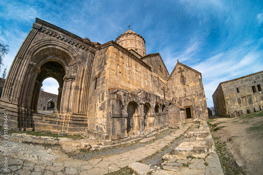The Tatev Monastery is a 9th-century Armenian Apostolic monastery located on a large basalt plateau near the Tatev village in Syunik Province in Armenia