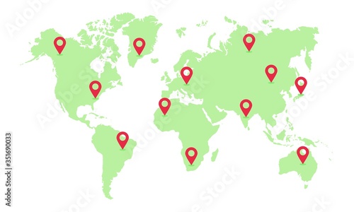 world map with destination marker for place sign or traveling vector illustration design