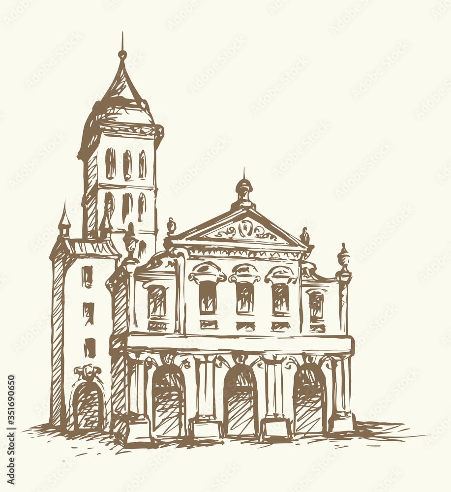 Old city street. Vector drawing Old city street. Vector drawing