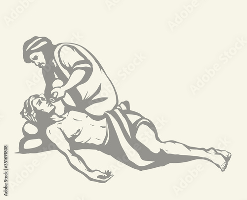 The parable of the good Samaritan. Vector drawing