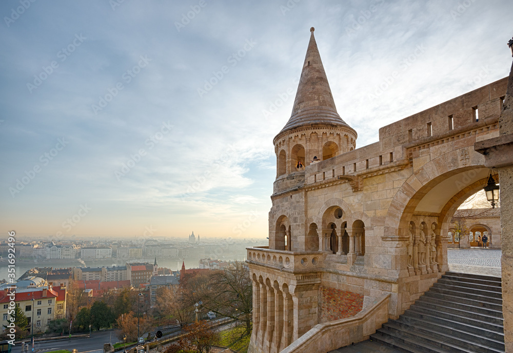 View of Fisherman's bastion and the old town of Budapest