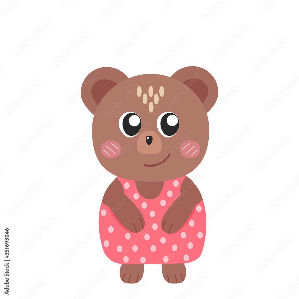 Cute cartoon funny bear, stock vector illustration isolated on white background