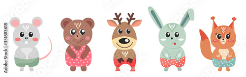 Set of cute woodland animals stock vector illustration isolated on white background.