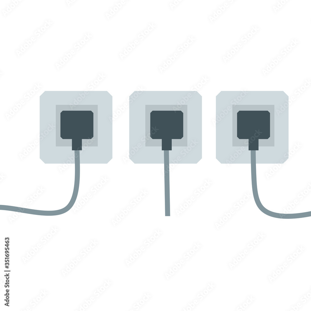 Many outlets to plug with wires. load on system. Cartoon flat illustration. Household appliance at home. High voltage and current. Electrical socket Many outlets to plug with wires. load on system. Cartoon flat illustration. Household appliance at home. High voltage and current. Electrical socket
