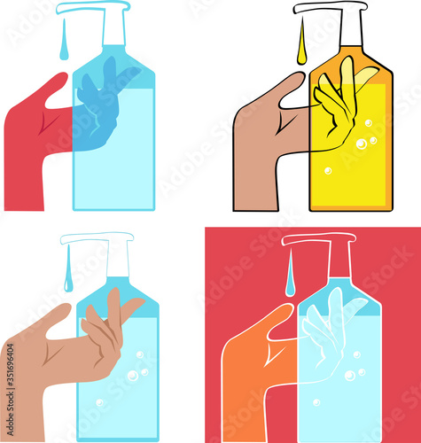 Using hand sanitizing gel, graphic set, EPS 8 vector illustration, no transparencies