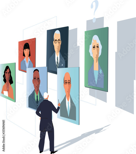 Human resources manager looking at personnel profiles, EPS 8 vector illustration 