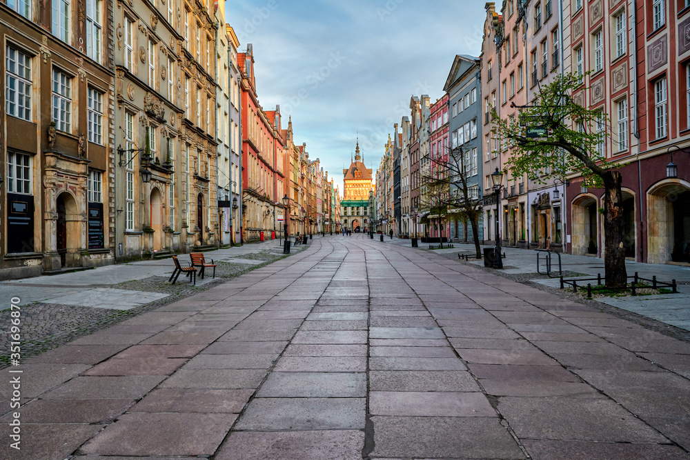 Gdansk, Poland view of the old city full of historic tenements and other architectural objects