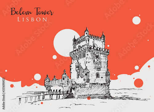 Drawing sketch illustration of Belem Tower