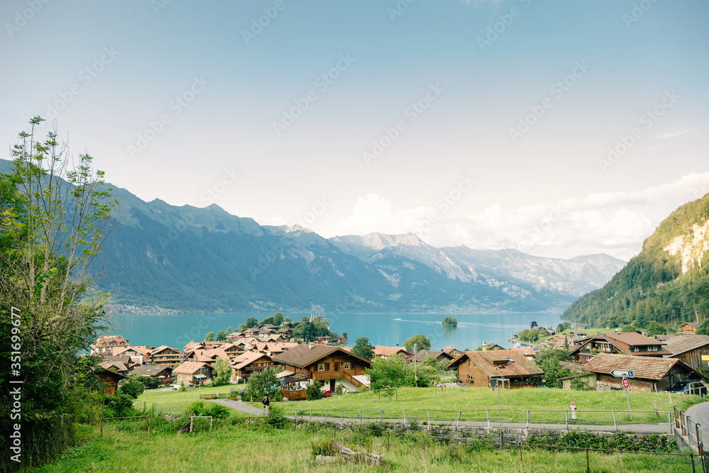 Mountain village with lake view in Europe