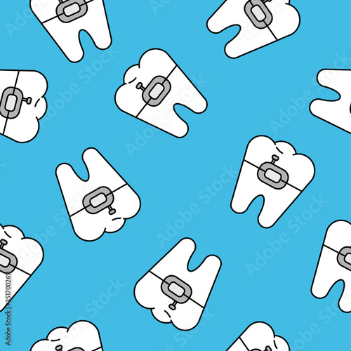 Seamless pattern with tooth, braces. Vector teeth background