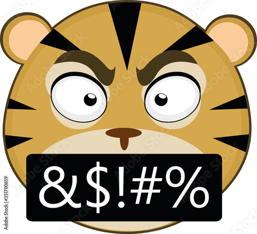 Vector illustration of the face of an angry cartoon tiger
