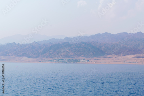 blue sea, nature landscape of mountains and calm open ocean