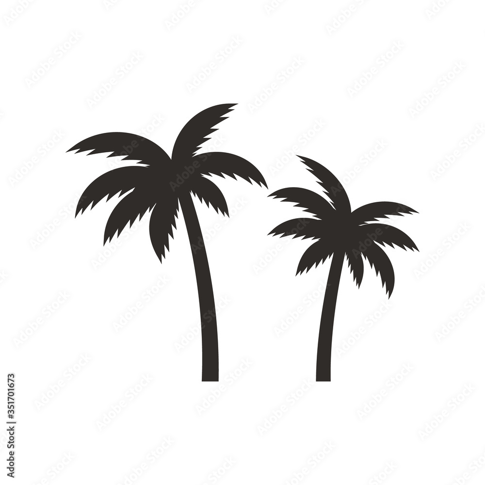 Coconut tree vector illustration isolated on white. Tropic palm black silhouette.