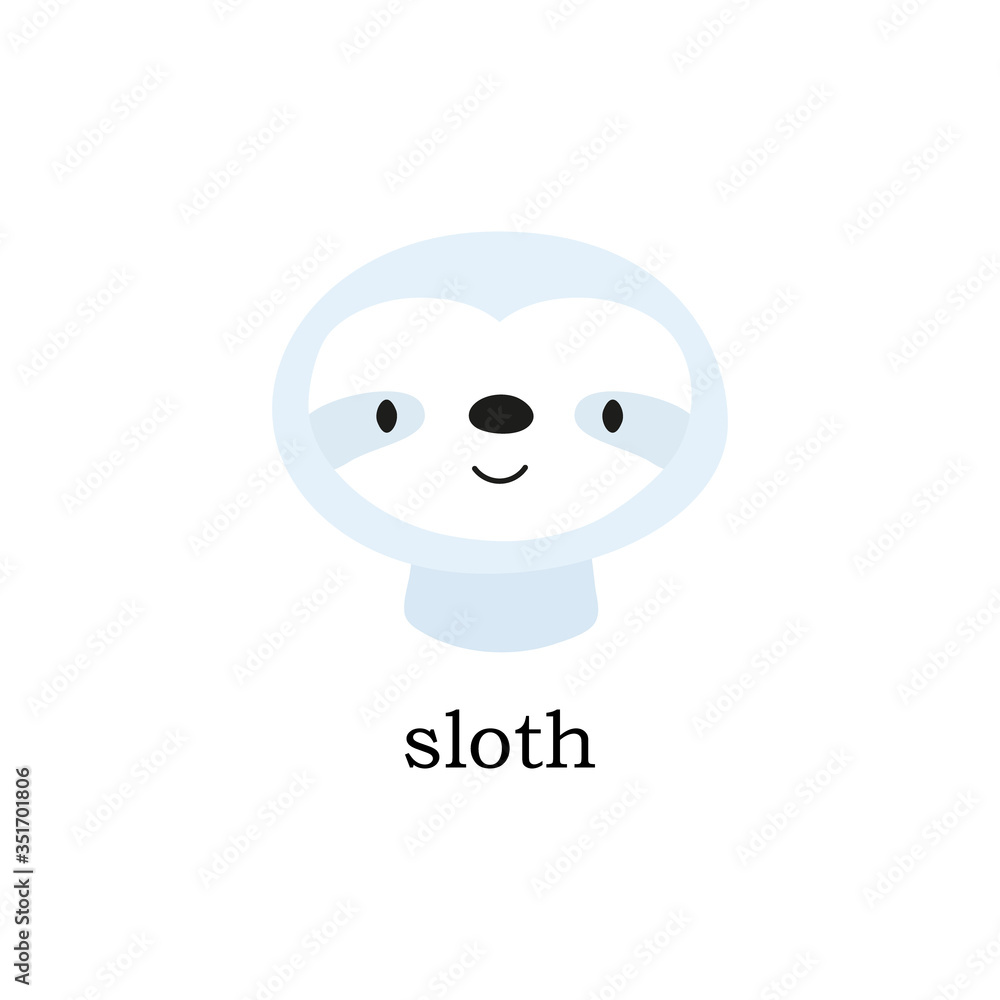 Cute sloth head vector. Animal cartoon print illustration isolated on white.