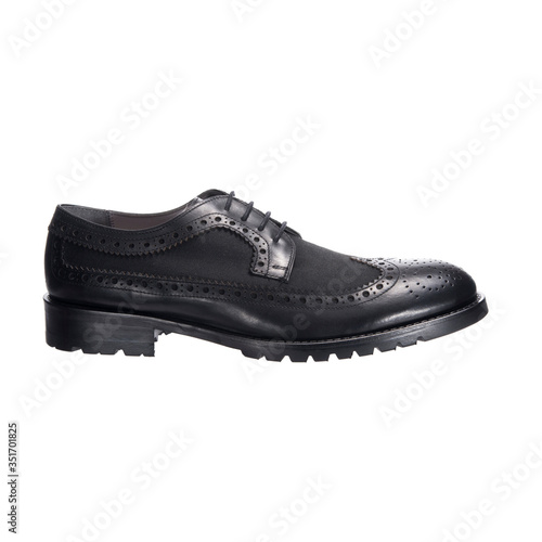 black combination shoes for men from fabric and leather, object isolated on a white background, clothing accessory