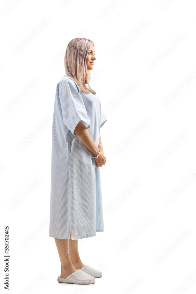 Female patient in a hospital gown Female patient in a hospital gown