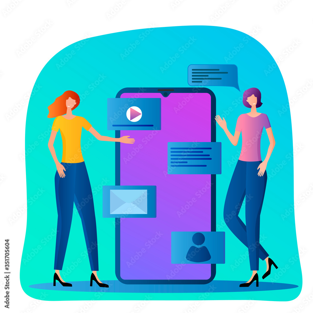 People use a smartphone.Concept of modern technologies.Flat vector illustration.