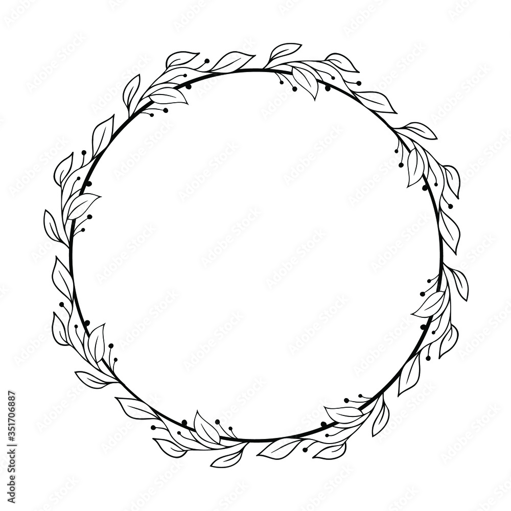 Hand drawn wreath Leaves round frame vector Ink black sketch frame illustration. Hand drawn wreath Leaves round frame vector Ink black sketch frame illustration.