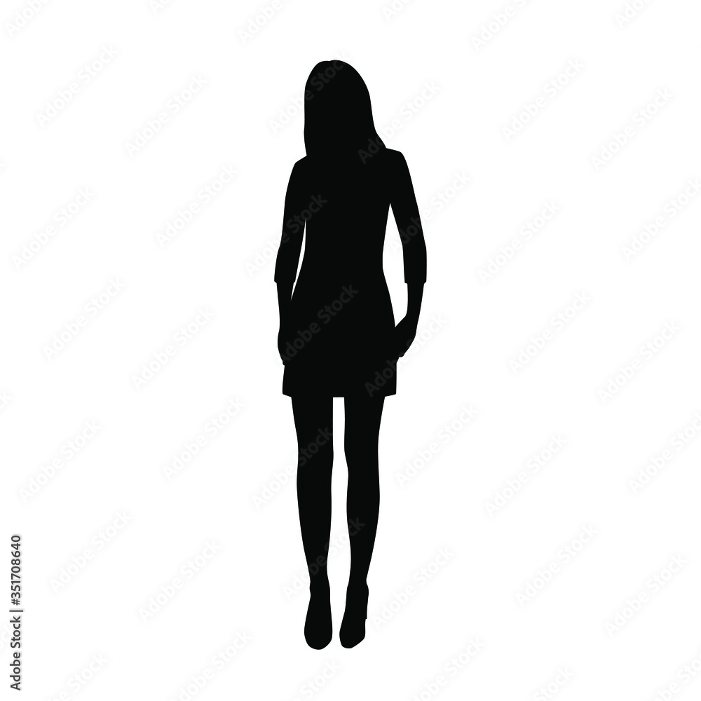 Silhouette of a woman standing, business people,vector illustration, black color, isolated on white background