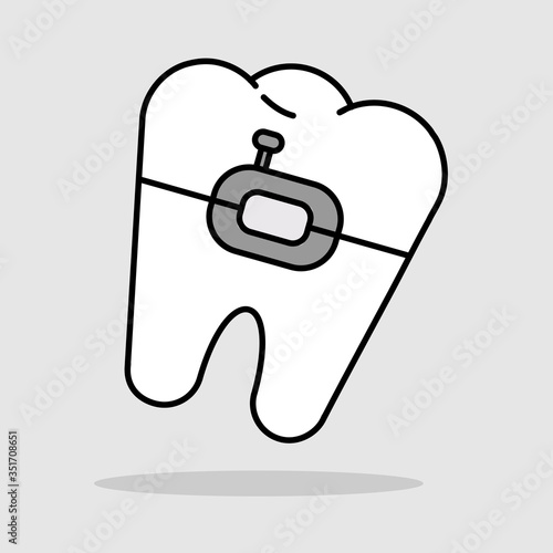 one tooth  braces  isolated  outline on a white background.