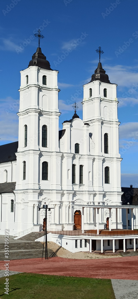 Majestic Aglona Cathedral in Latvia. White Chatolic Church Basilica. One of the Most Important Catholic Spiritual Centers in Latvia.