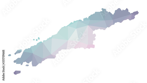 Polygonal map of Hydra. Geometric illustration of the island in emerald amethyst colors. Hydra map in low poly style. Technology, internet, network concept. Vector illustration.