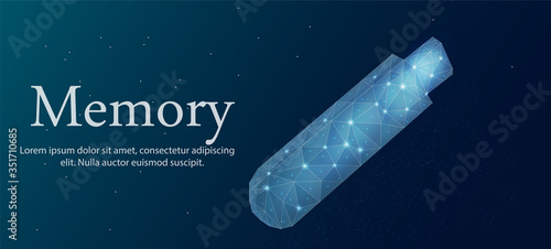 Vector usb flash drive. Polygonal flash drive on a space background. Polygon vector wireframe concept.