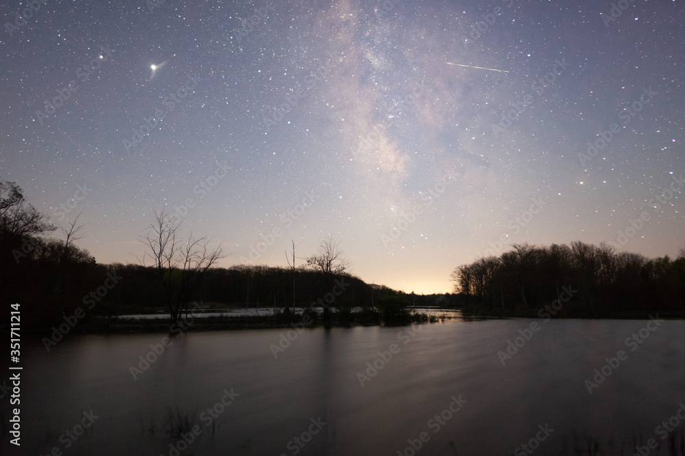 Milkyway Galaxy reflected in pond at night Milkyway Galaxy reflected in pond at night