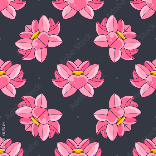 Lotus Background. Floral Pattern With Water Lilies. Seamless Nenuphar Cute Backdrop Can Be Used For Greeting Cards, Postcard, Arts, Wallpapers, Web Pages, Surface Texture, Clothes, Prints, Tapestry