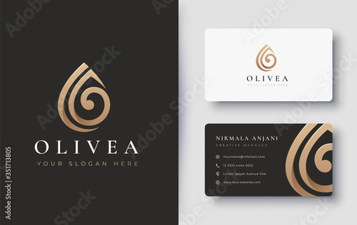 water drop / olive oil logo and business card design