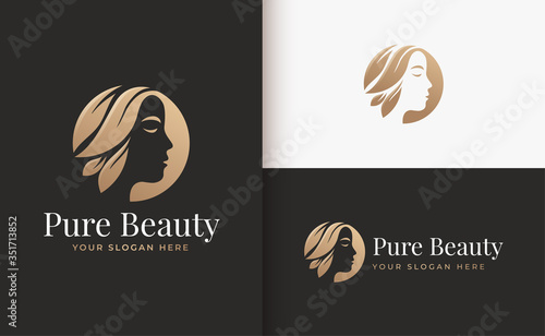 woman hair salon gold gradient logo design