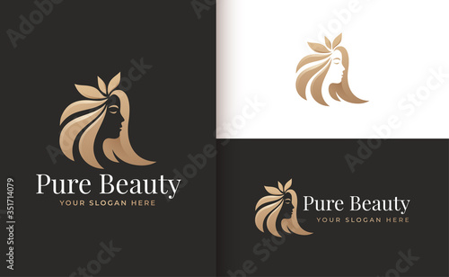 woman hair salon gold gradient logo design