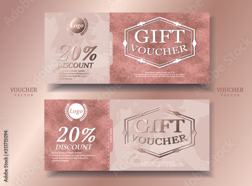 High quality gift voucher set in pink gold tone Glitter theme decoration. Elegant Twinkling. Illustration/vector
