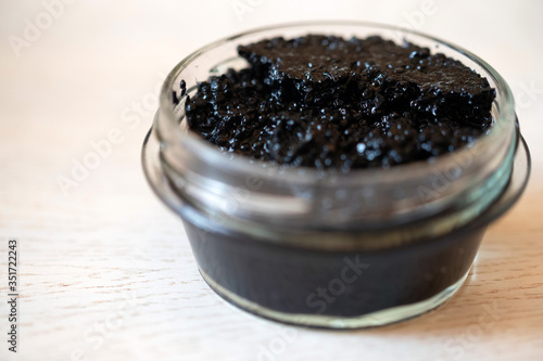 Sandwiches with black sturgeon or beluga caviar close up