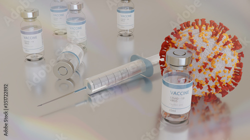 Medicine infectious concept vaccine and syringe injection.
It use for prevention, immunization and treatment from corona virus infection.
coronavirus vaccine in a research medical lab. 3D illustration