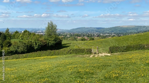 cotswold landscape view to Cleeve Hill from Leckhampton Hill Cheltenham photo