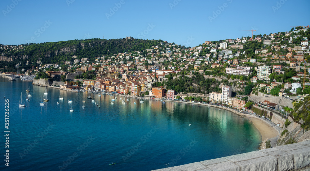 Panoramic aerial view of the famous French riviera of Cote'd Azur in summer holiday