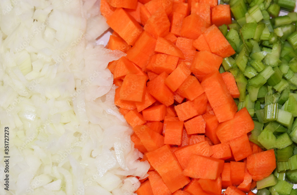 Mirepoix, the combination of carrot, celery and onion, is widely used in the preparation of different dishes. Mirepoix, the combination of carrot, celery and onion, is widely used in the preparation of different dishes.