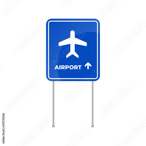 Road sign Airport. Airplane and the inscription AIRPORT in a blue sign