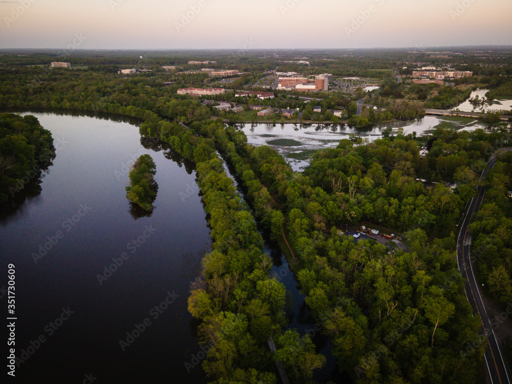 Aerial Sunset Princeton Carnegie Lake