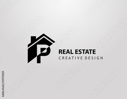 P Letter Logo. house shape with negative letter H, Real Estate Architecture Construction Icon Design.