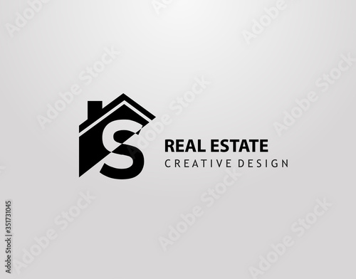 S Letter Logo. house shape with negative letter H, Real Estate Architecture Construction Icon Design.