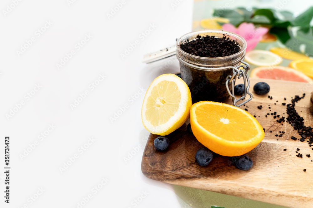Relaxing bath with fresh fruits and flowers. Relaxing bath with fresh fruits and flowers.