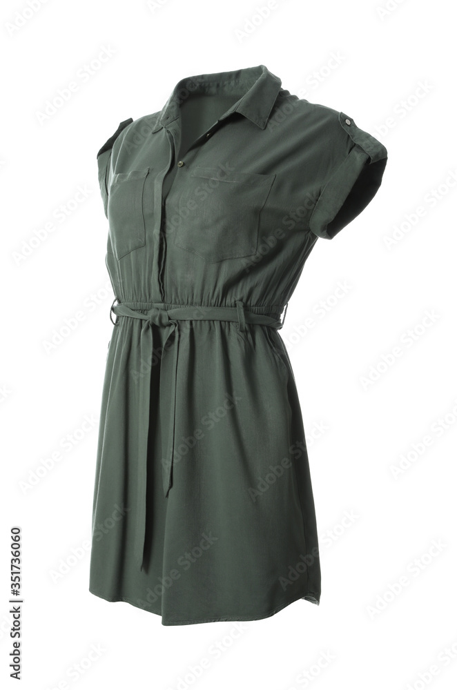 Stylish grey shirt dress on white background Stylish grey shirt dress on white background