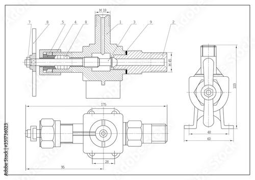Technical drawing as background. Plan of mechanism