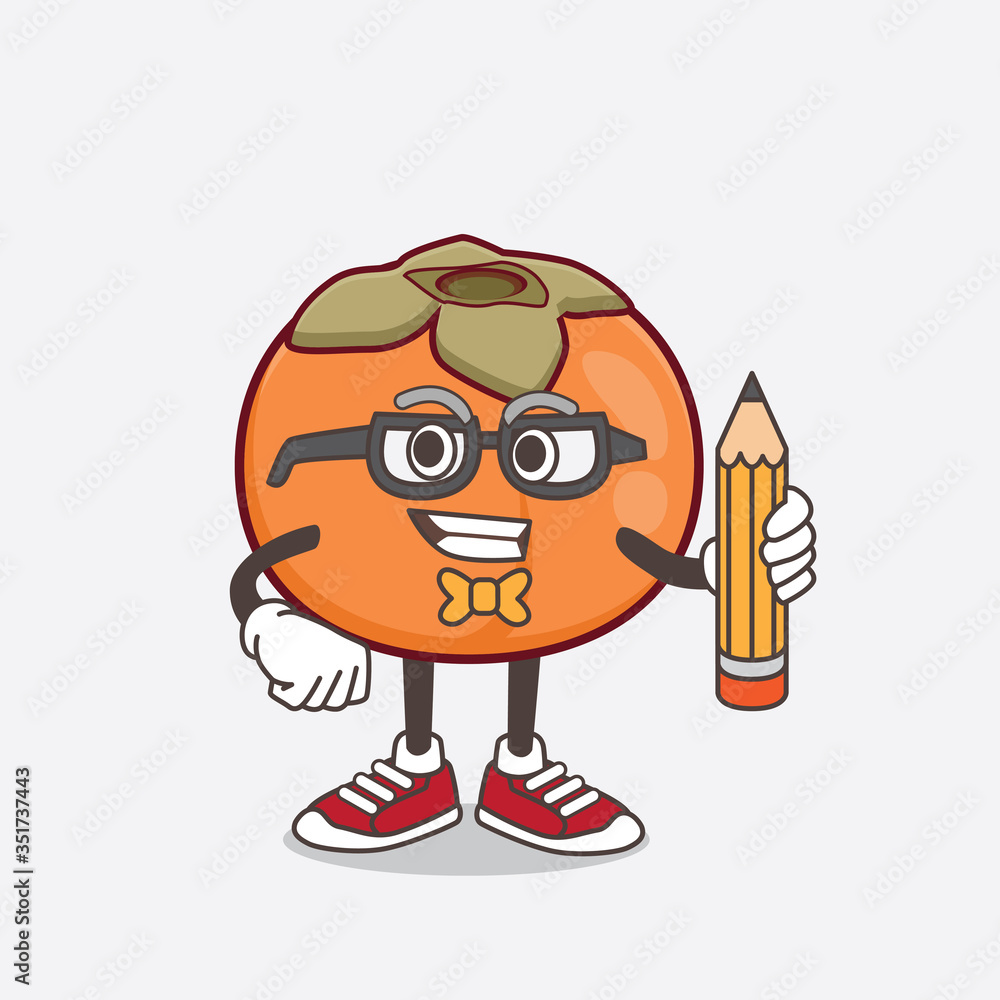 Fototapeta Persimmon Fruit cartoon mascot character holding pencil