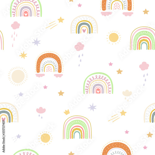 Rainbow vector seamless pattern. Kids background