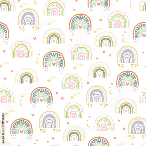 Baby rainbow seamless pattern. Vector kids background